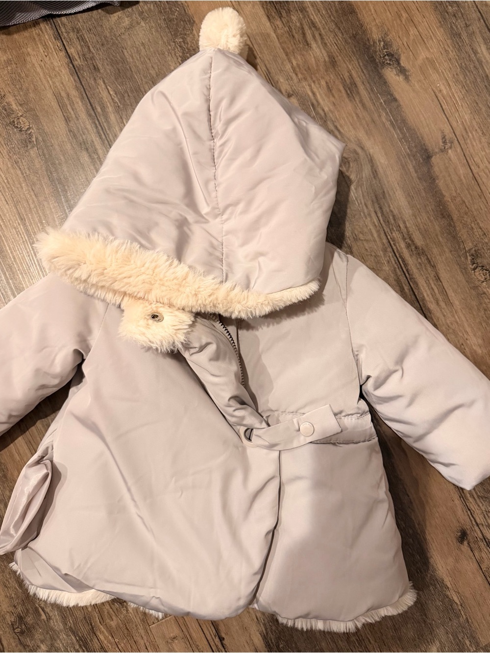 Zara Cream Hooded Puffer Coat with Faux Fur Trim